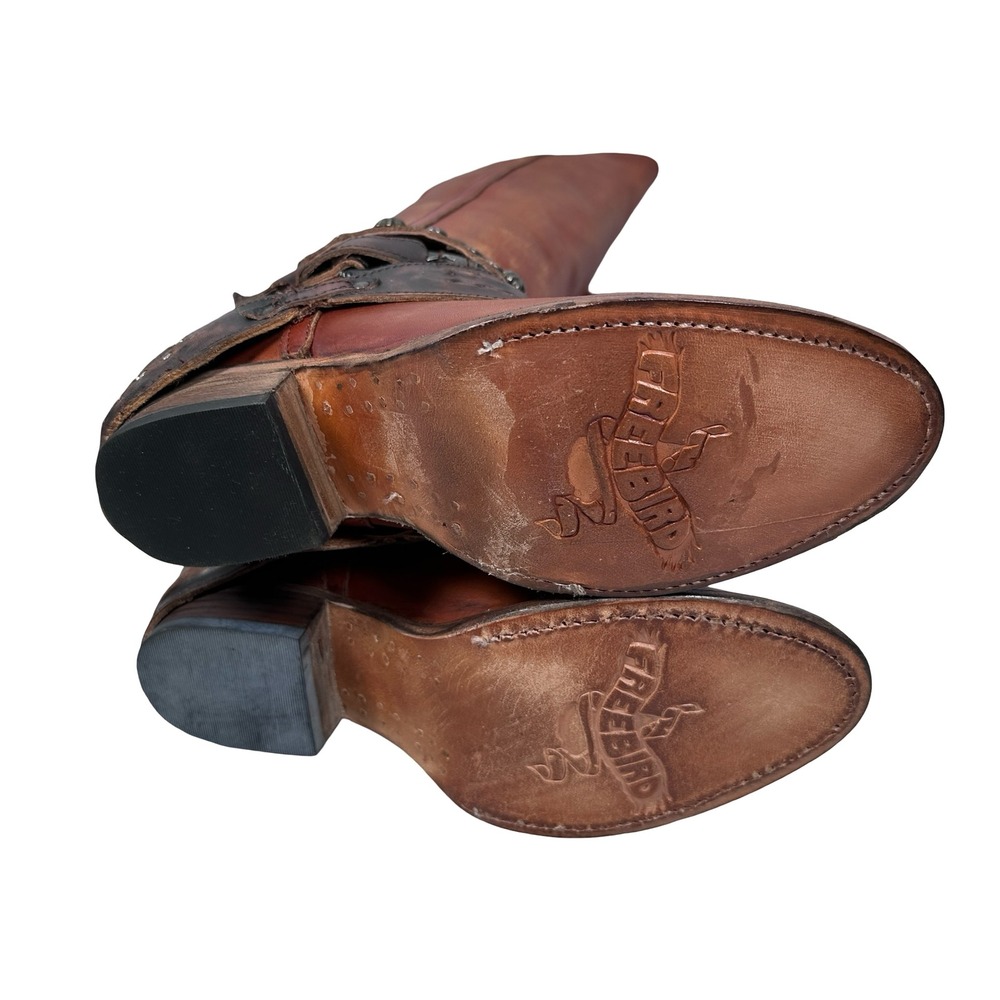 Freebird Steven Rodondo Whiskey Leather Tall Western Boots Women 7 Studded Zip - Picture 6 of 14
